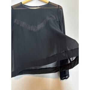 Gat Rimon Vicky Black 100% Silk Sheer Long Sleeve Top Blouse XS 1 Minimalist